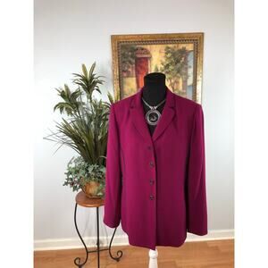 Kasper ASL Women Jacket 12 Purple Contrasting Trim Lapel Notch Collar Pockets